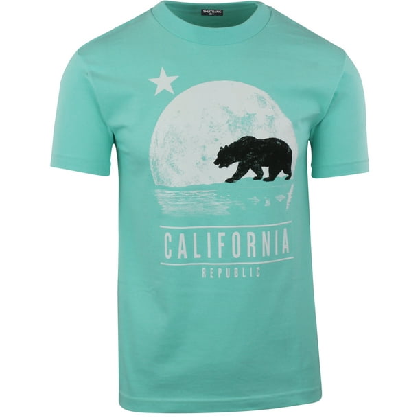 1811C Cool CA Moon and Bear Mens Long Sleeve Tshirt California Republic Tee
